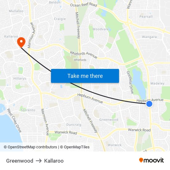 Greenwood to Kallaroo map