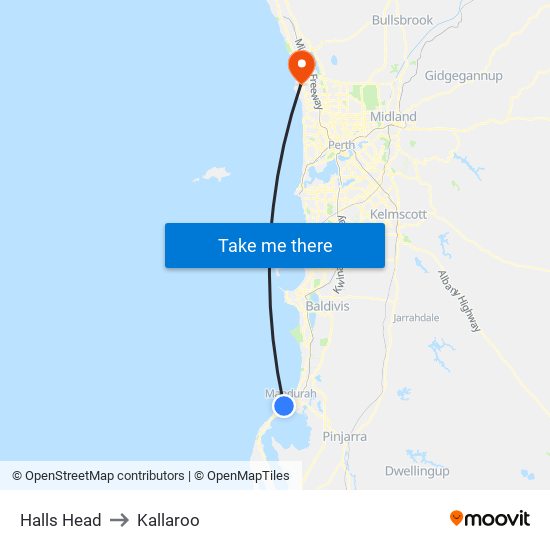 Halls Head to Kallaroo map