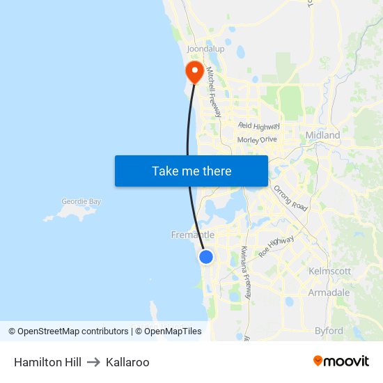 Hamilton Hill to Kallaroo map