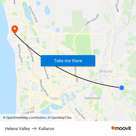 Helena Valley to Kallaroo map