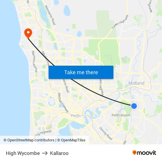 High Wycombe to Kallaroo map
