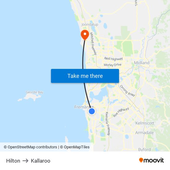 Hilton to Kallaroo map