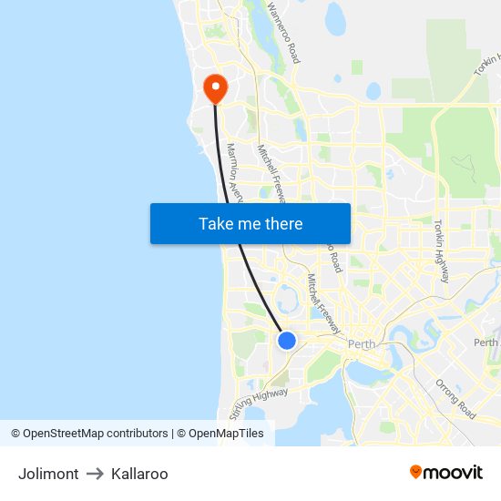 Jolimont to Kallaroo map