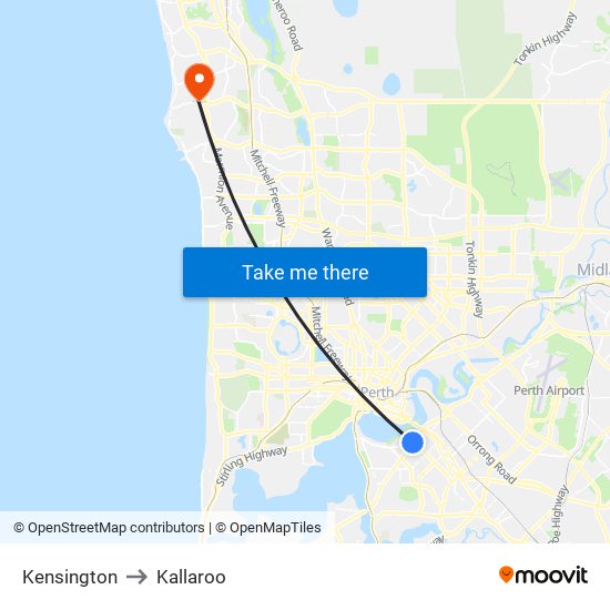 Kensington to Kallaroo map