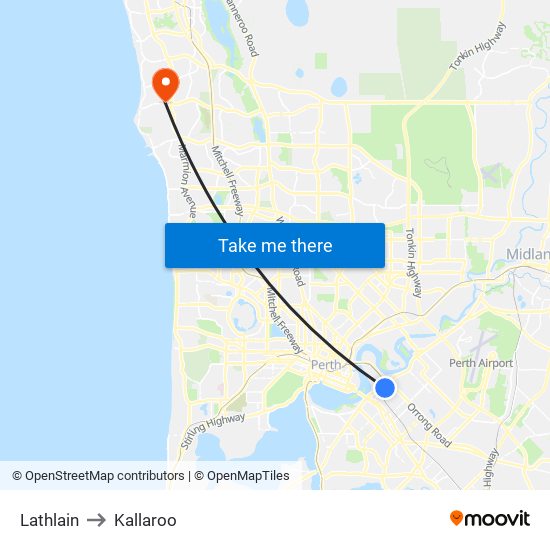 Lathlain to Kallaroo map