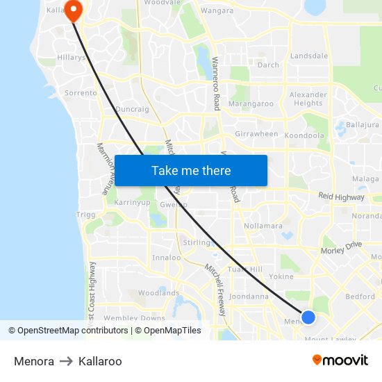 Menora to Kallaroo map