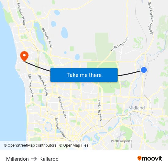 Millendon to Kallaroo map