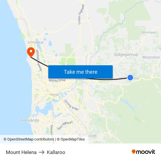 Mount Helena to Kallaroo map