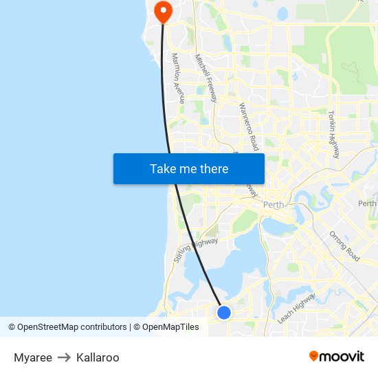 Myaree to Kallaroo map