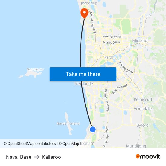 Naval Base to Kallaroo map