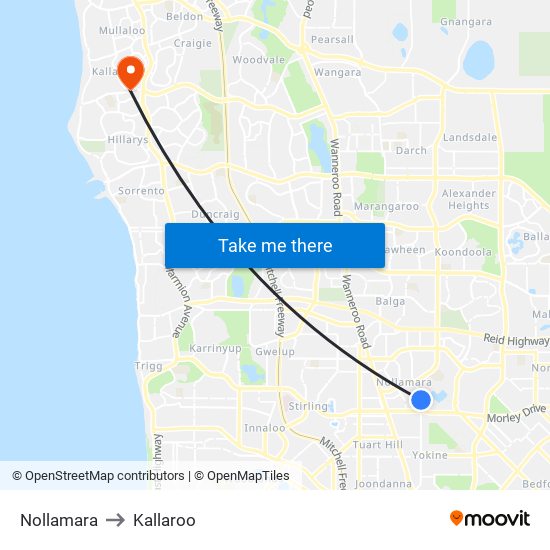 Nollamara to Kallaroo map