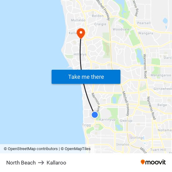 North Beach to Kallaroo map