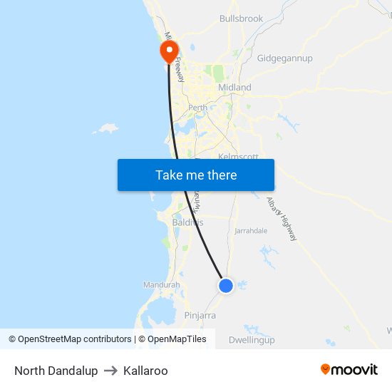 North Dandalup to Kallaroo map