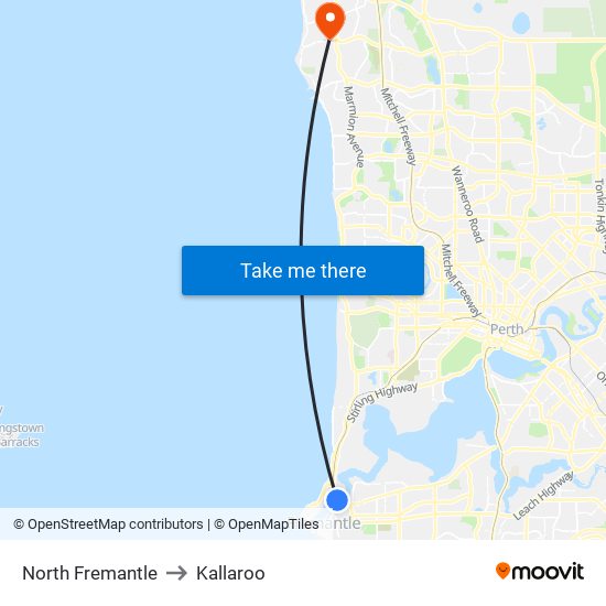 North Fremantle to Kallaroo map