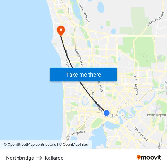Northbridge to Kallaroo map