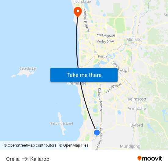 Orelia to Kallaroo map