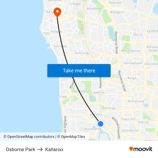 Osborne Park to Kallaroo map