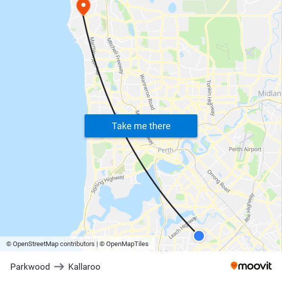 Parkwood to Kallaroo map