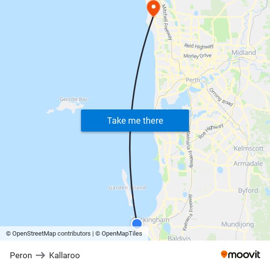 Peron to Kallaroo map