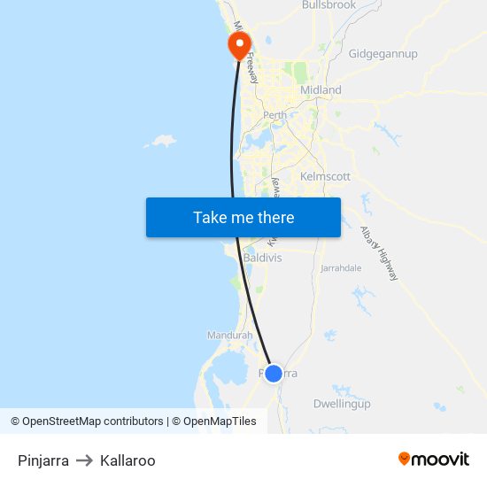 Pinjarra to Kallaroo map