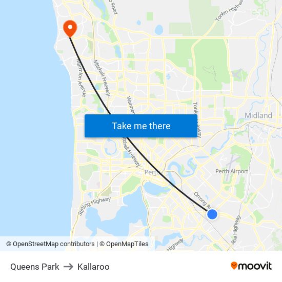 Queens Park to Kallaroo map