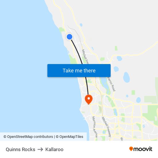 Quinns Rocks to Kallaroo map