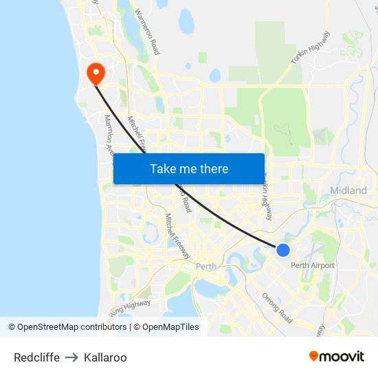 Redcliffe to Kallaroo map