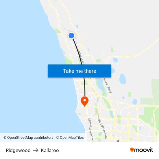 Ridgewood to Kallaroo map