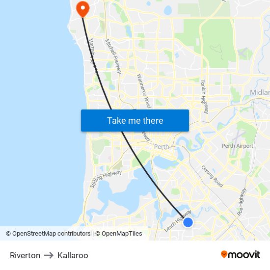 Riverton to Kallaroo map