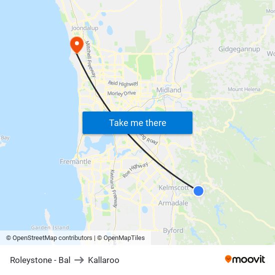 Roleystone - Bal to Kallaroo map