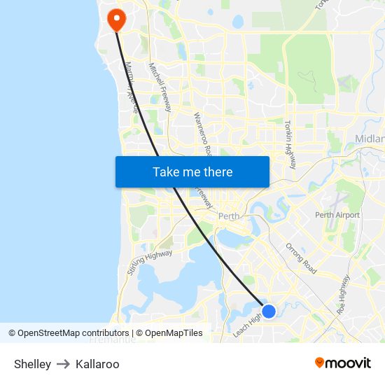 Shelley to Kallaroo map