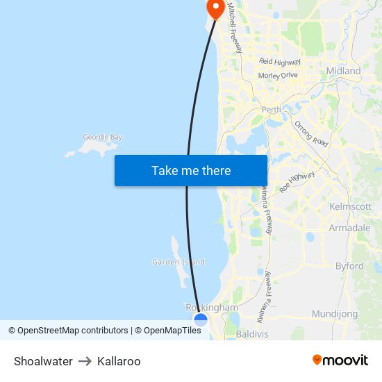 Shoalwater to Kallaroo map