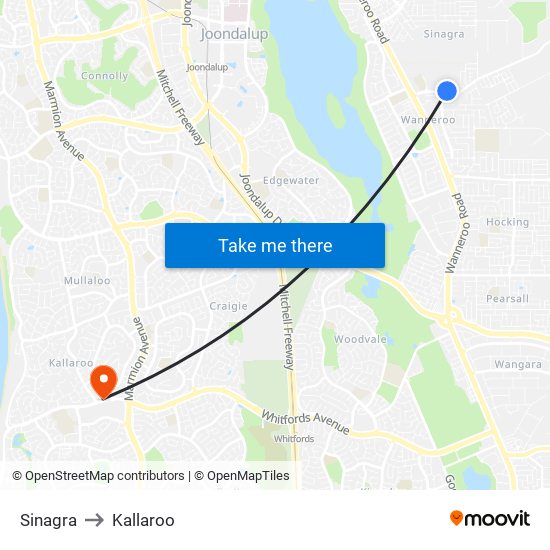 Sinagra to Kallaroo map