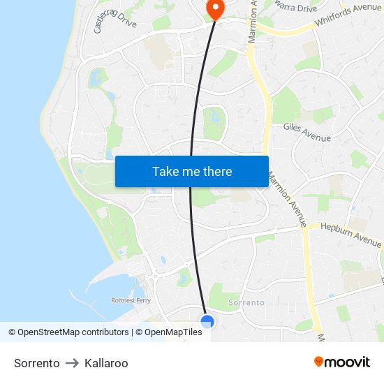 Sorrento to Kallaroo map