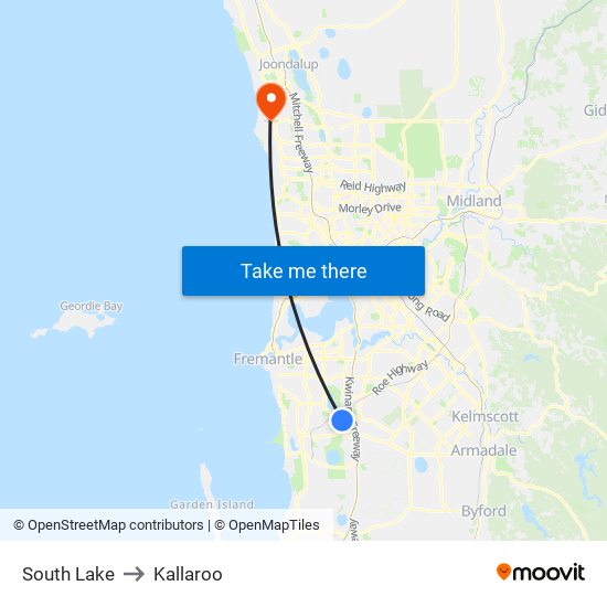 South Lake to Kallaroo map