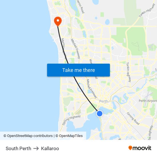 South Perth to Kallaroo map