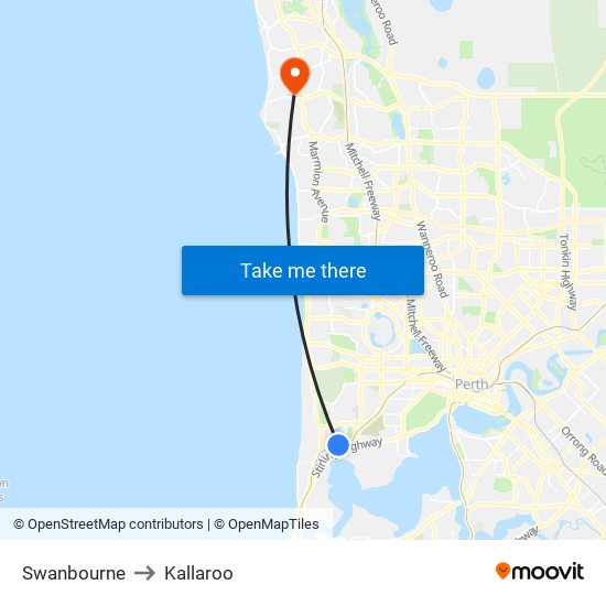 Swanbourne to Kallaroo map