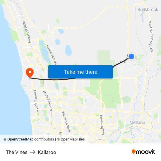 The Vines to Kallaroo map