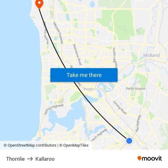 Thornlie to Kallaroo map