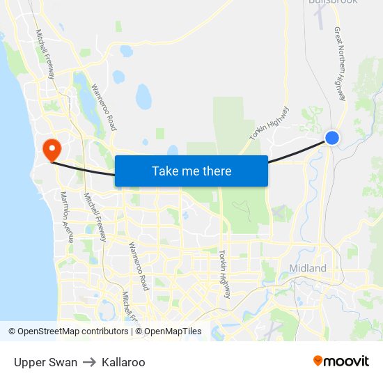 Upper Swan to Kallaroo map