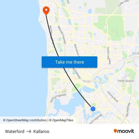 Waterford to Kallaroo map