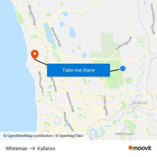 Whiteman to Kallaroo map