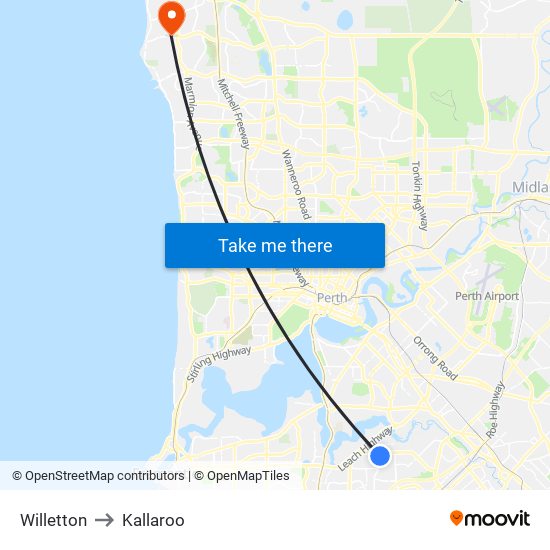 Willetton to Kallaroo map