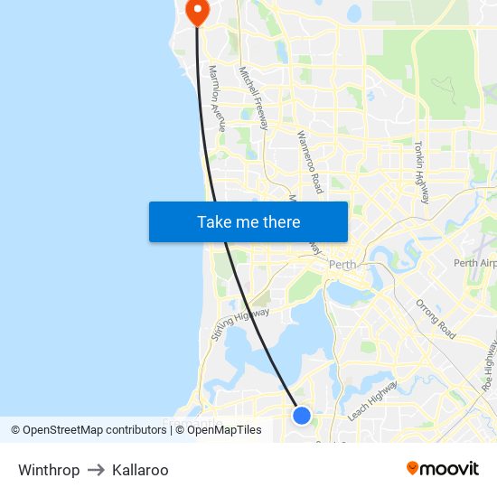 Winthrop to Kallaroo map