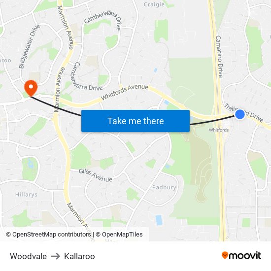 Woodvale to Kallaroo map