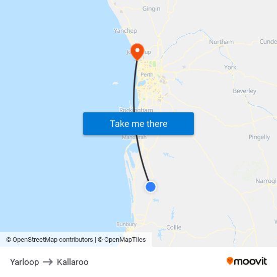 Yarloop to Kallaroo map