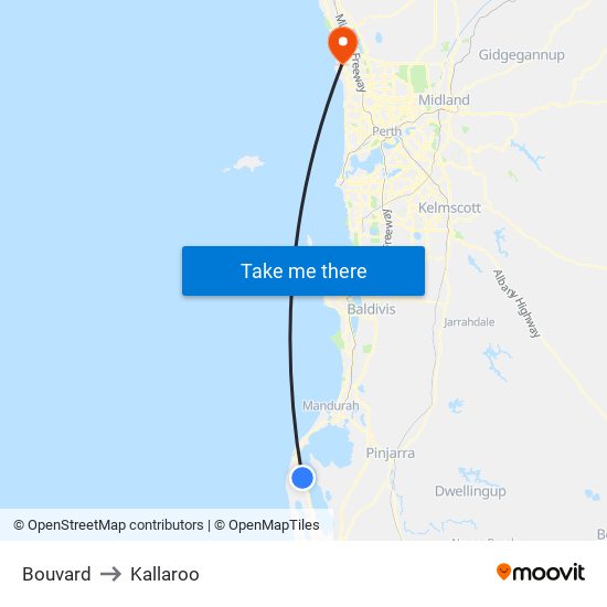 Bouvard to Kallaroo map