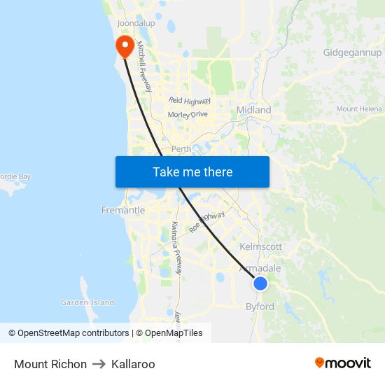 Mount Richon to Kallaroo map