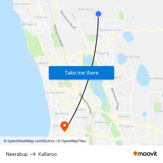 Neerabup to Kallaroo map