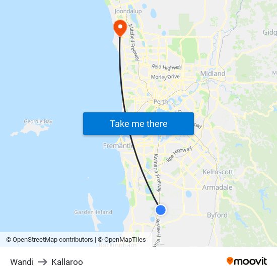Wandi to Kallaroo map
